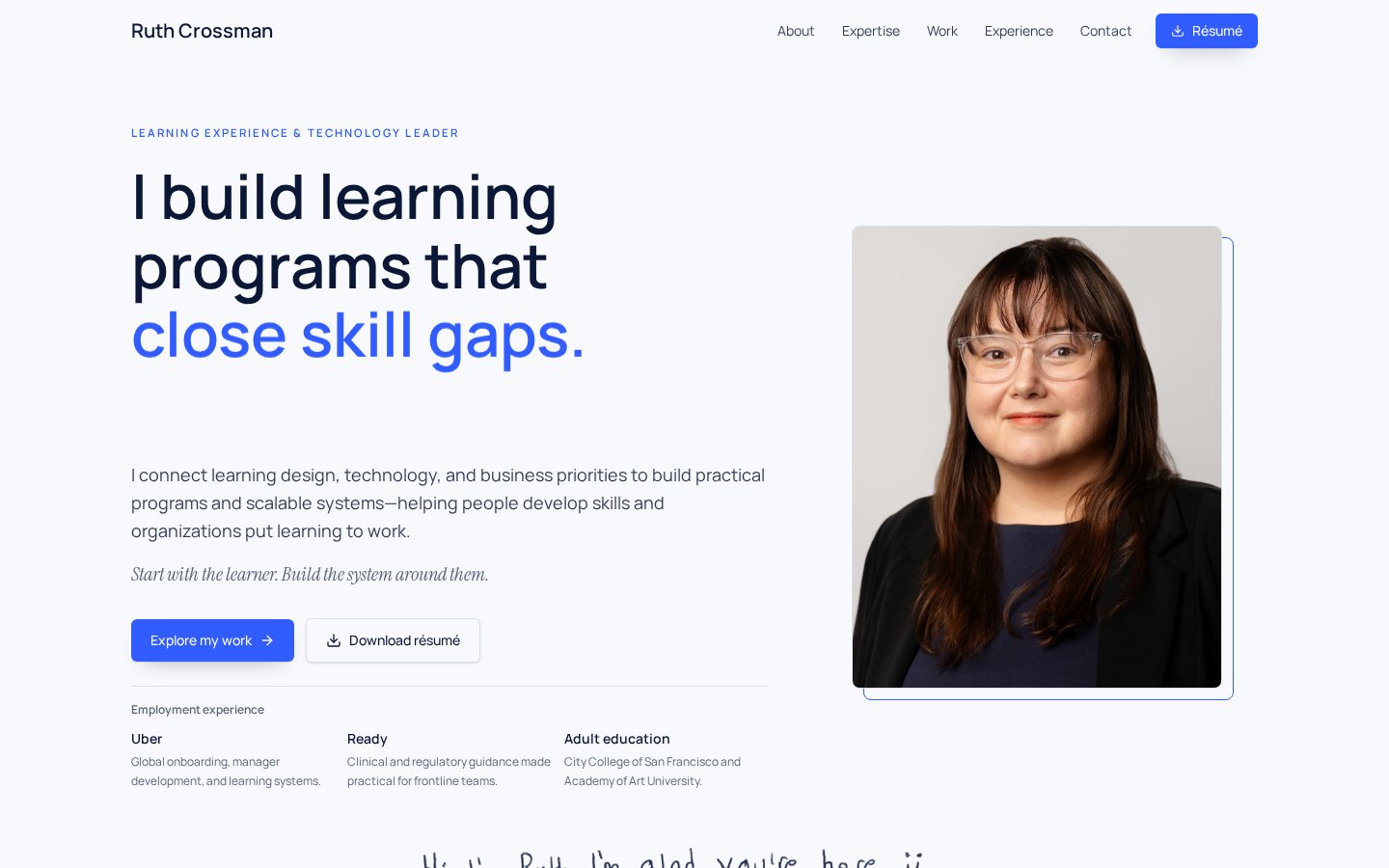 Ruth Crossman personal brand website displayed on desktop and mobile.