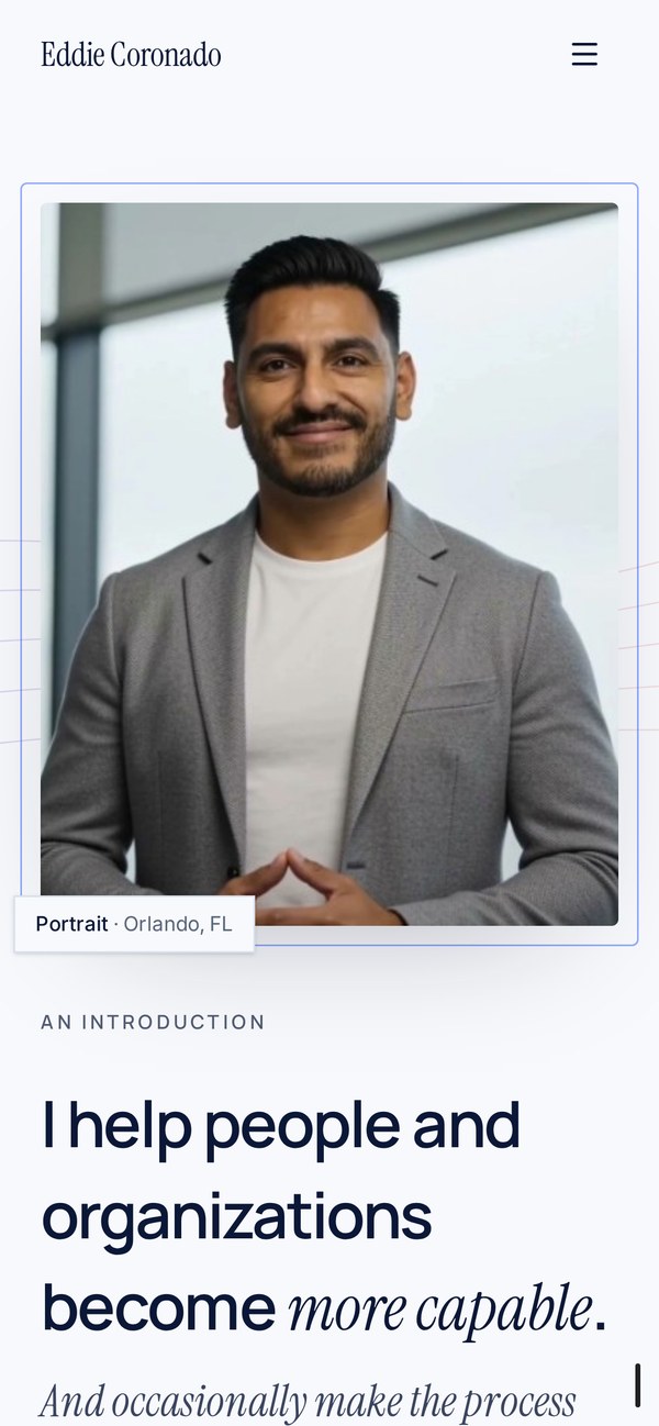 Eddie Coronado personal brand website displayed on desktop and mobile.